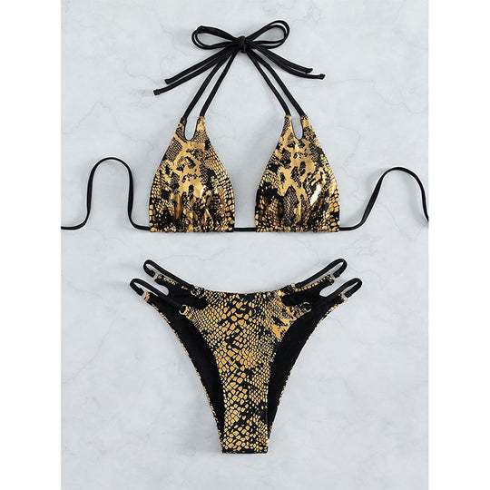 Damen Triangel-Bikini mit modischem Schlangenmuster EB