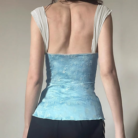 Damen Spaghetti-Trägertop mit floralen Akzenten und Rüschendetails EB