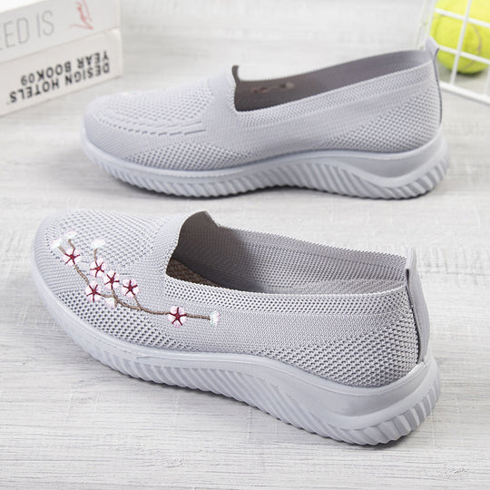 Damen Slip-On Freizeitschuhe mit luftdurchlässiger Oberflächenstruktur und floralem Dekor EB