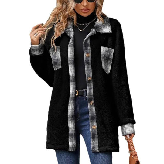 Damen Fleece-Hemdjacke mit Karomuster und weichem Innenfutter EB