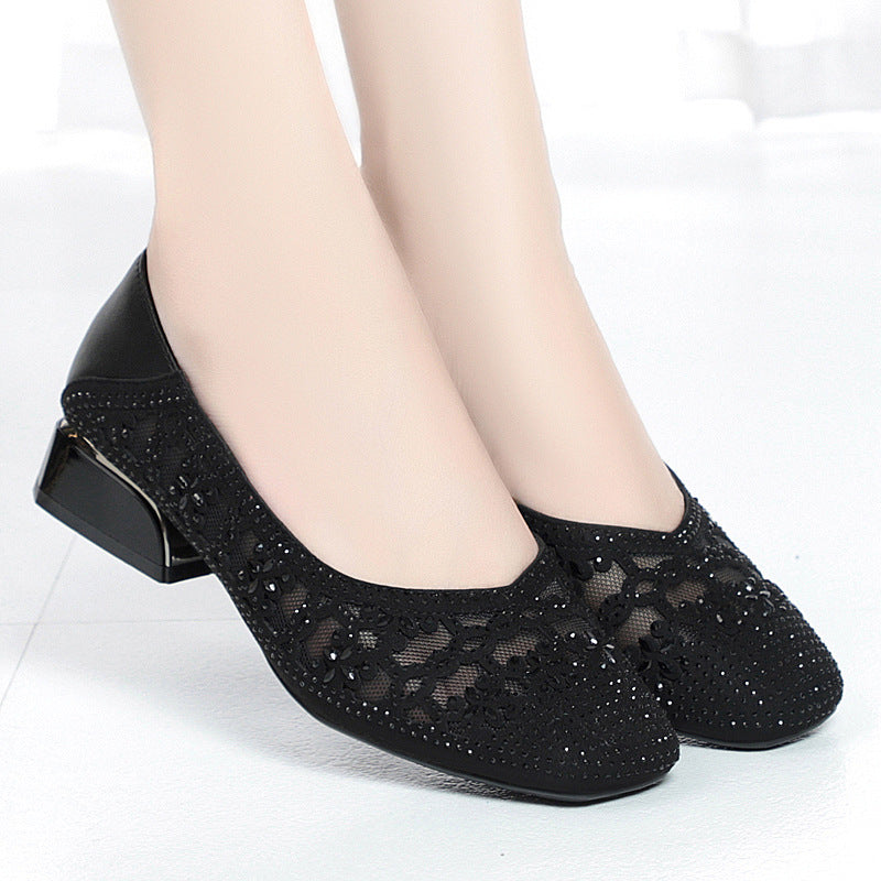 Damen Elegante Ballerinas mit funkelndem Strass und hochwertigem Lochdesign EB