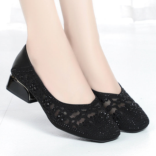 Damen Elegante Ballerinas mit funkelndem Strass und hochwertigem Lochdesign EB