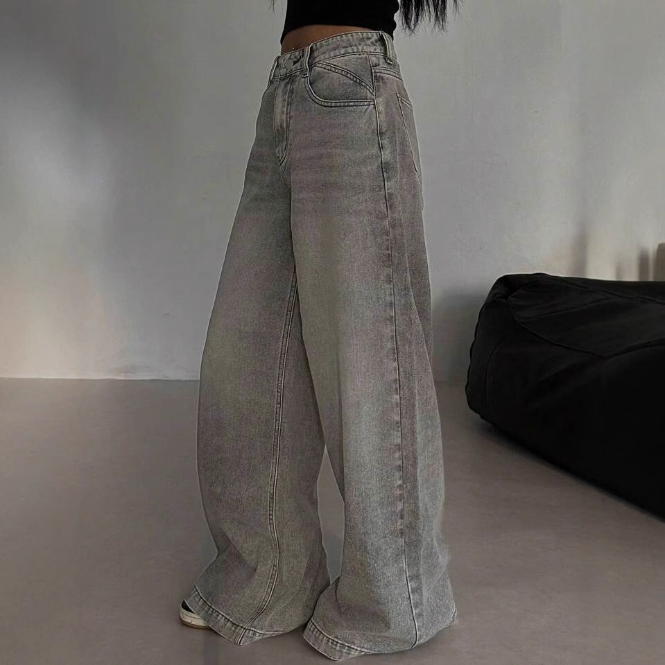 Damen Weit geschnittene High-Waist Jeans mit lässigem Style EB