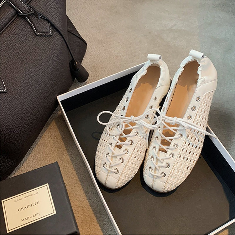 Damen Freizeit-Sneaker aus feinem Leder mit raffiniertem Geflecht EB