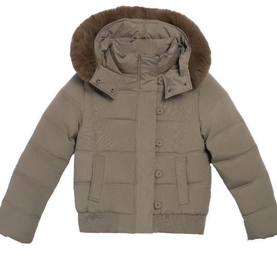 Damen Stylische Jacke mit abnehmbarem Kunstfellkragen und Knopfdetails EB