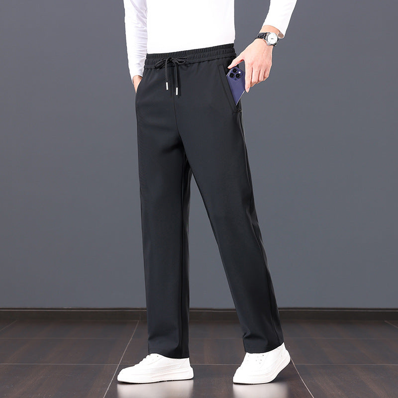 Herren elastische Freizeithose mit Tunnelzug, geradem Bein und verdeckten Reißverschlusstaschen EB