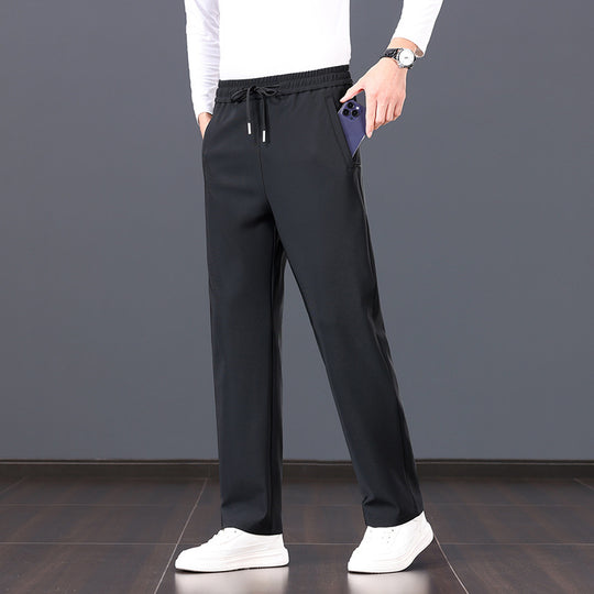 Herren elastische Freizeithose mit Tunnelzug, geradem Bein und verdeckten Reißverschlusstaschen EB