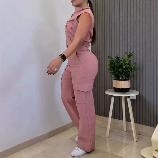Damen Cargo-Jumpsuit mit kurzem Oberteil und praktischen Taschen EB