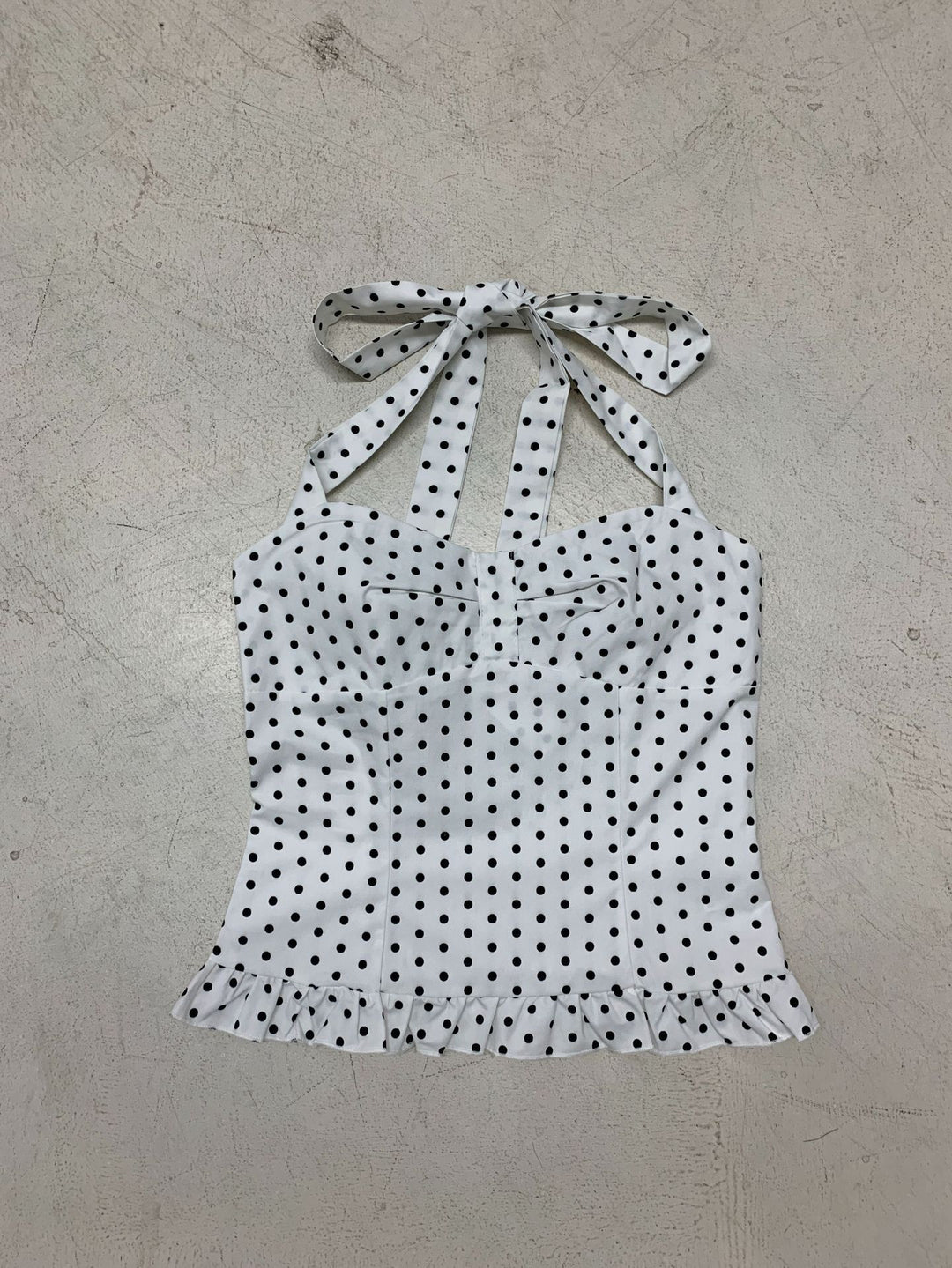 Damen Verspieltes Polka-Dots Oberteil mit schickem Rüschenabschluss EB