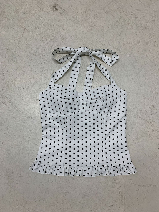 Damen Verspieltes Polka-Dots Oberteil mit schickem Rüschenabschluss EB