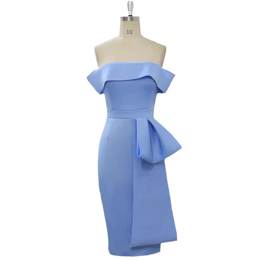 Damen Elegantes Off-Shoulder Kleid mit dekorativem Rüschensaum und asymmetrischem Detail EB