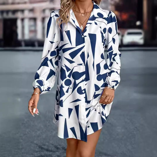 Damen Hemdblusenkleid mit modernem geometrischem Print Heidi-Mode