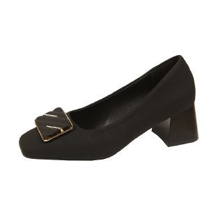 Damen elegante Pumps mit quadratischer Spitze und modischer Schnalle EB
