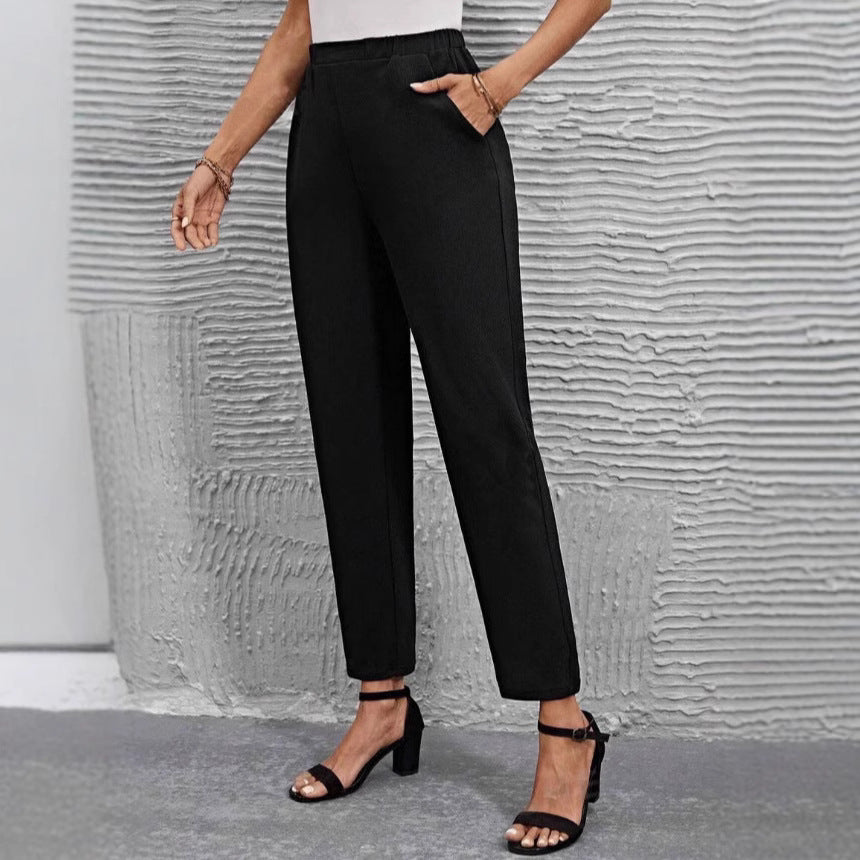 Damen nan hochgeschnittene konisch geschnittene Business-Hose mit elastischem Bund und seitlichen Eingrifftaschen EB