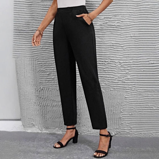 Damen nan hochgeschnittene konisch geschnittene Business-Hose mit elastischem Bund und seitlichen Eingrifftaschen EB