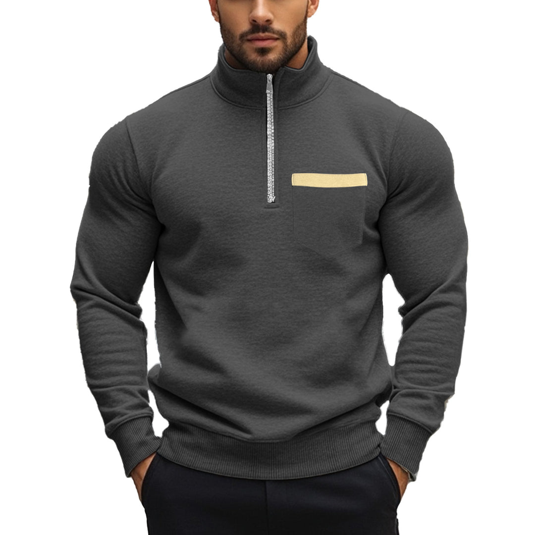 Herren nan angerauter Sweat-Halbzip mit kontrastiertem Innenkragen und elastischem Saum EB