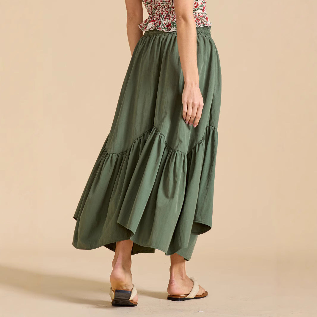 Damen Maxi-Rock mit kreativem Volantdesign und elastischem Bund EB