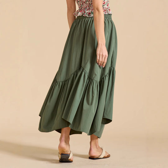 Damen Maxi-Rock mit kreativem Volantdesign und elastischem Bund EB
