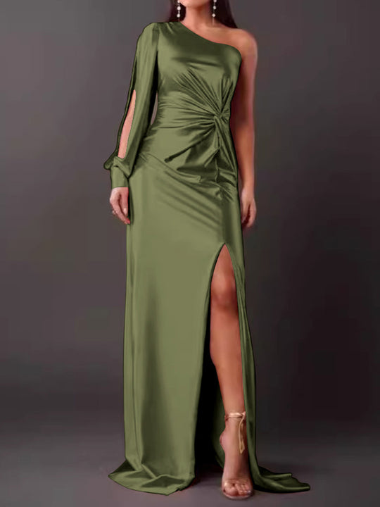Damen Abendkleid mit asymmetrischem Ausschnitt und eleganter Faltenlegung EB
