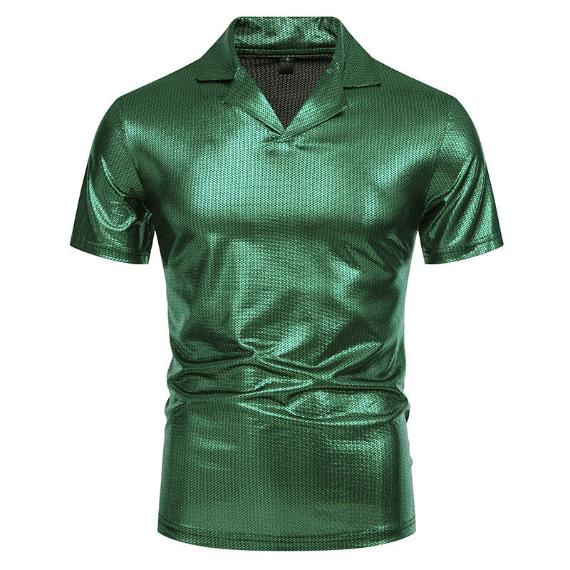 Herren modisches Poloshirt mit glänzendem Design und stylischem V-Ausschnitt EB