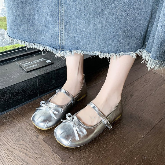 Damen elegante Ballerinas mit Schleifenakzent und verstellbarem Riemen EB