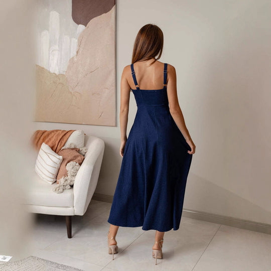Damen Midikleid mit Bindegürtel und schwingendem Rock EB