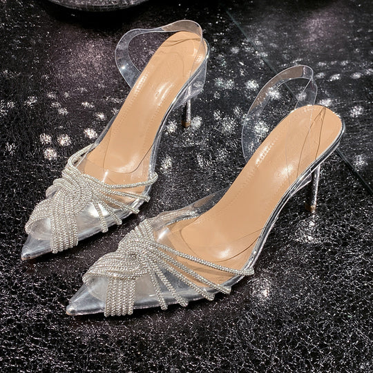 Damen transparente Pumps mit funkelnden Perlenakzenten EB