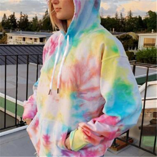 Damen lässiger Kapuzenpullover mit einzigartigem Batikdesign EB