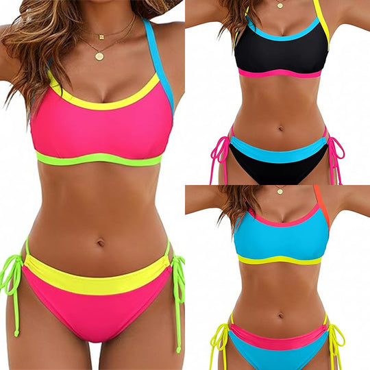 Damen Bikini-Set mit bunten Akzenten und verstellbaren Schnüren EB