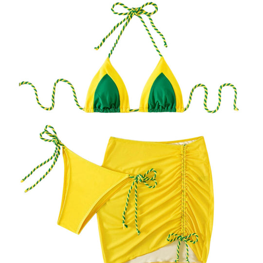 Damen Triangel-Bikini-Set mit Raffungen und Bindebändern EB