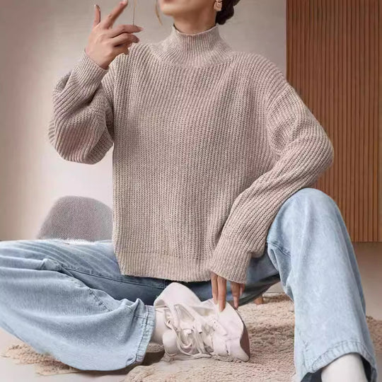 Damen Grobstrickpullover mit Rollkragen und lässigem Schnitt EB