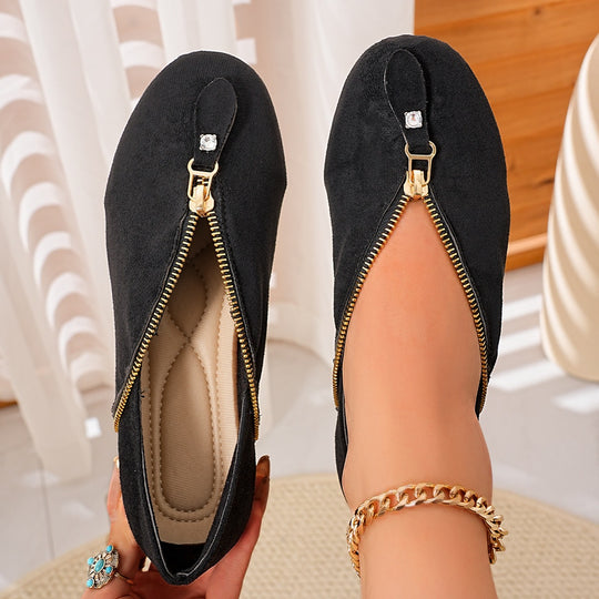 Damen Elegante Slip-On Schuhe mit Reißverschluss EB