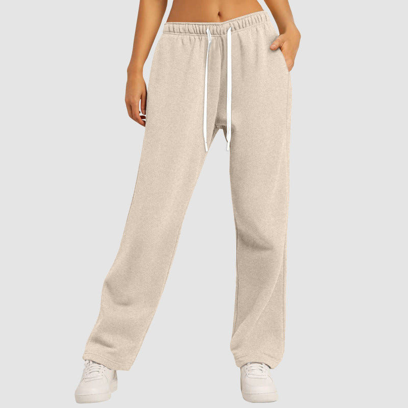 Damen nan lässige Loungehose mit geradem Bein extra langem Tunnelzug und tiefem Schritt EB