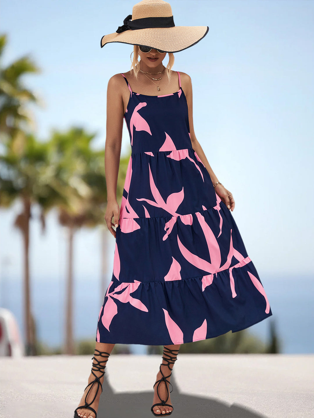 Damen Maxikleid mit elegantem Rüschen-Design und botanischem Print EB