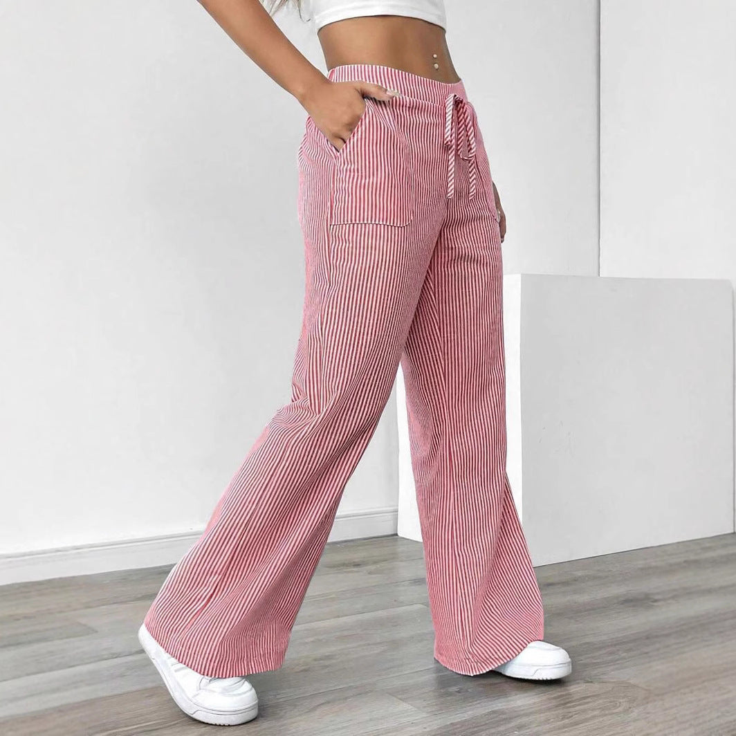 Damen weite Freizeithose mit Gürtel und praktischen Taschen EB