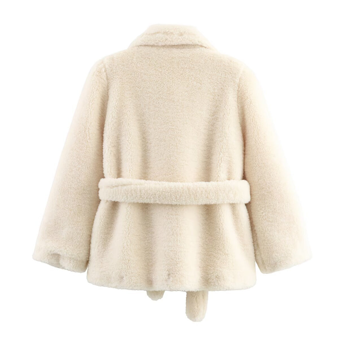 Damen Teddyfelljacke mit Gürtel und weichem Innenfutter EB