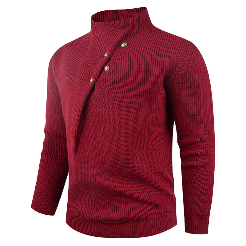 Herren Strickpullover mit modernem Stehkragen und dekorativen Knöpfen EB