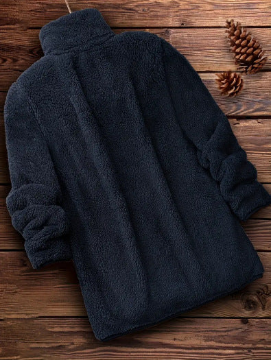 Damen Flauschige Teddyjacke mit hohem Kragen und seitlichen Taschen EB
