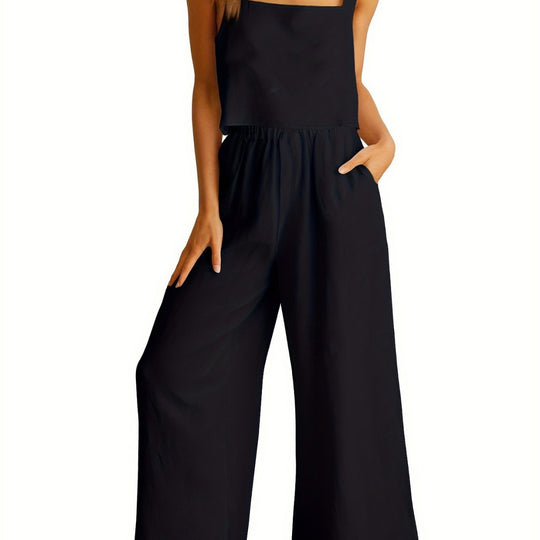 Damen Weit geschnittener Jumpsuit mit modischem Oberteil und praktischen Taschen EB