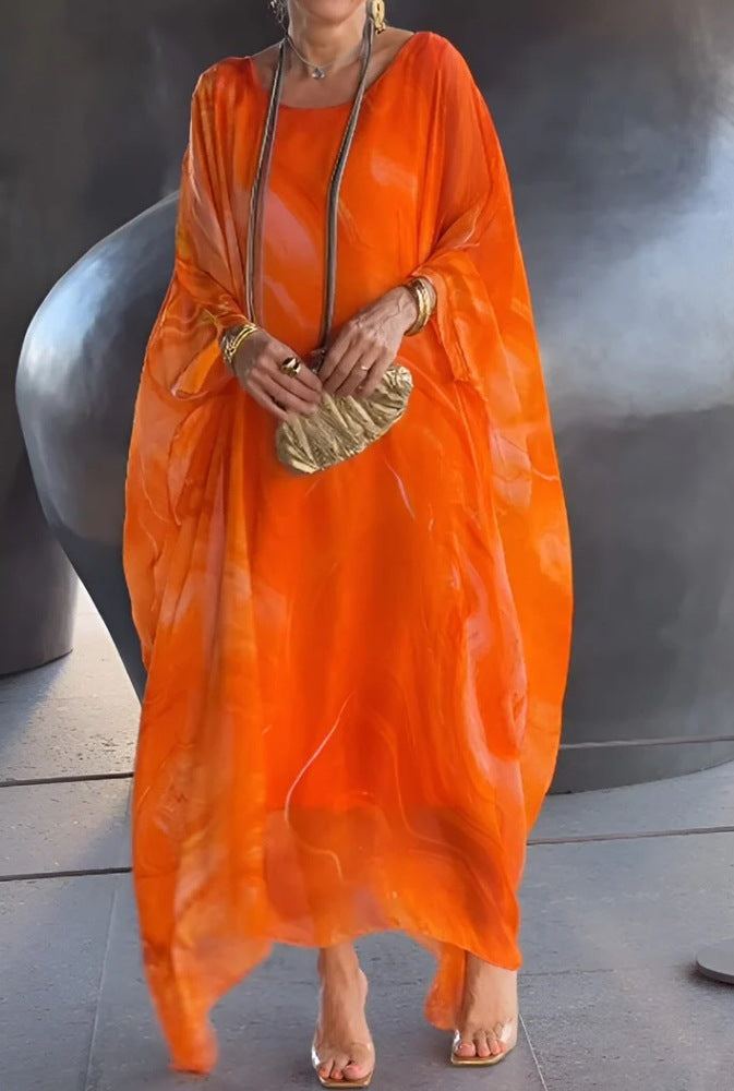 Damen fließendes Kaftan-Kleid mit auffälligem Muster EB