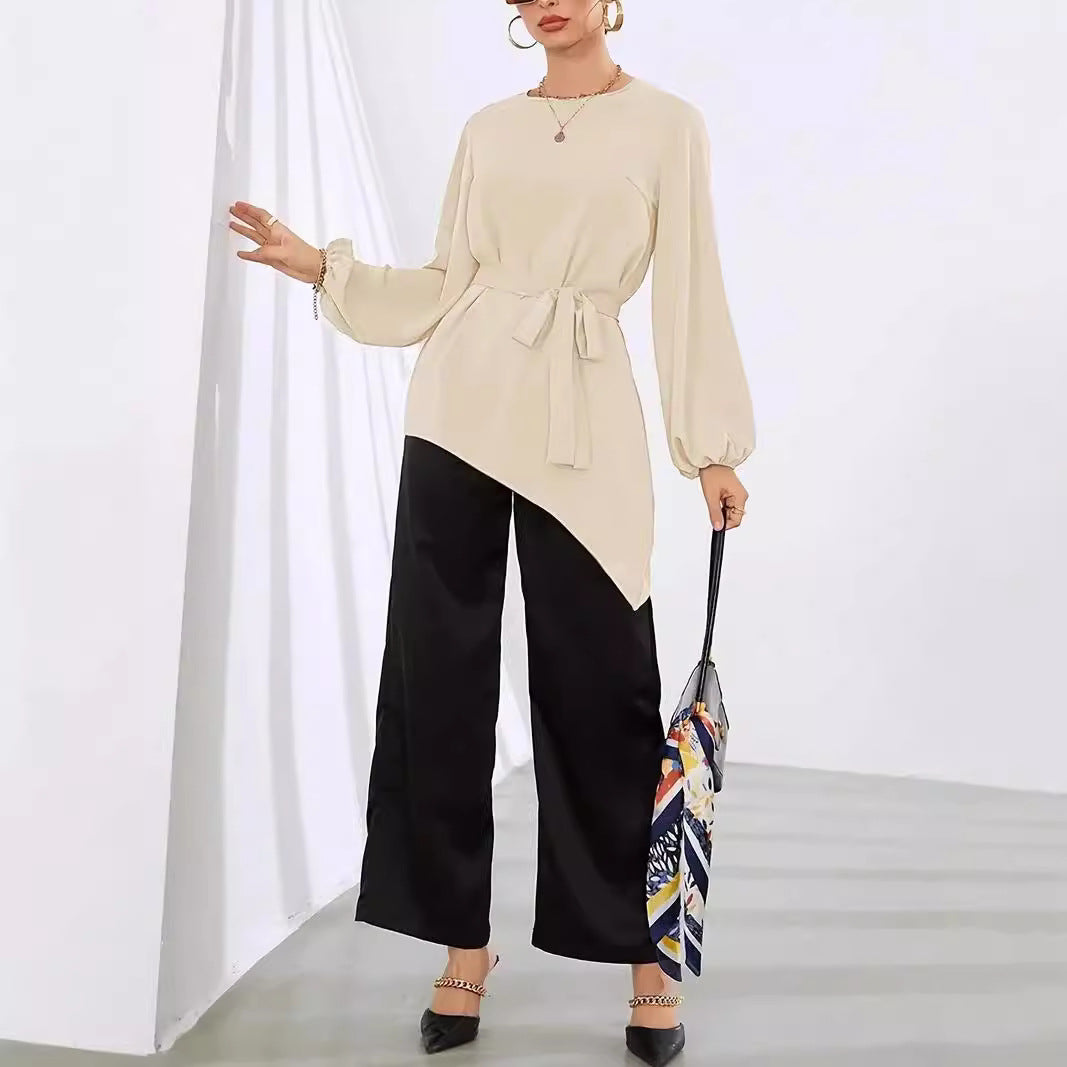 Damen Elegantes Oberteil mit asymmetrischem Saum und Taillierung EB