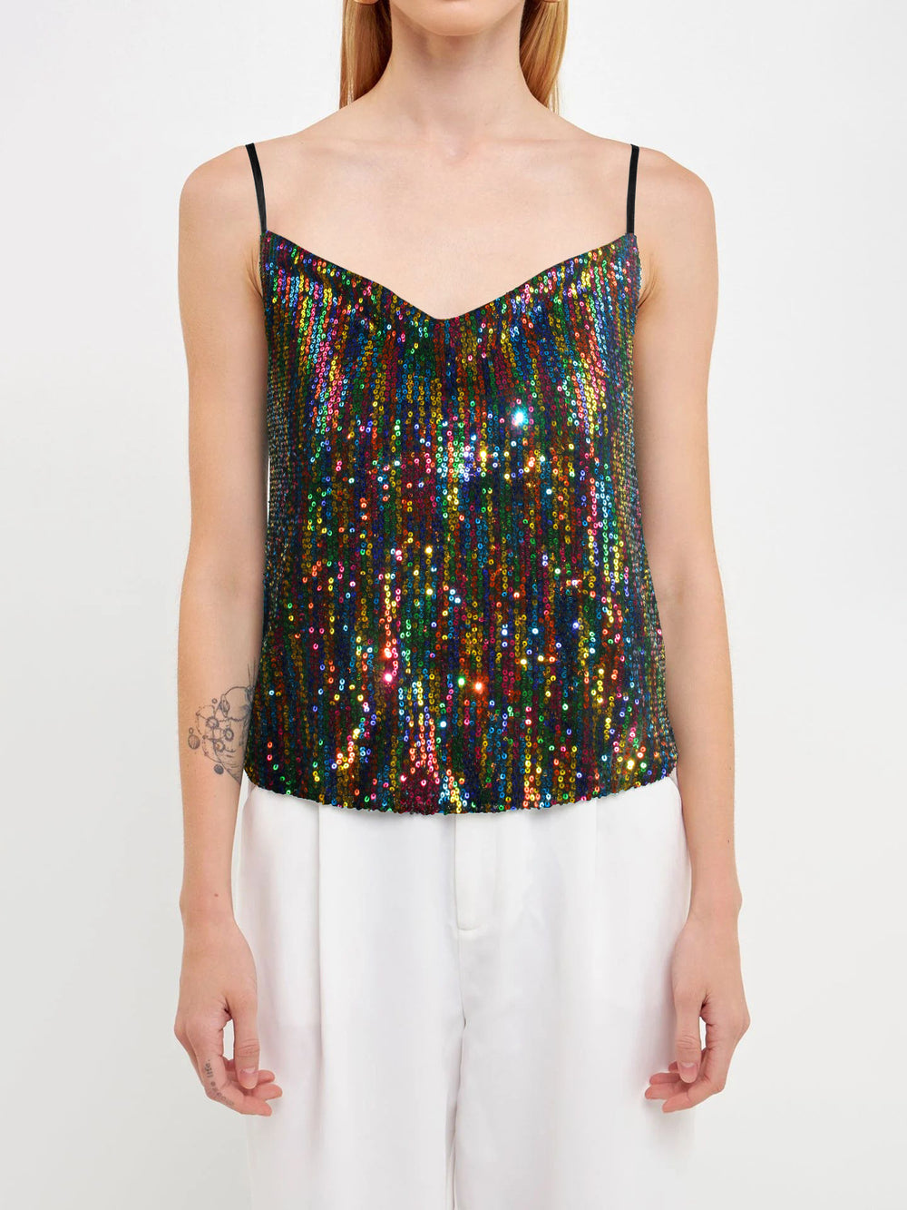 Damen Glitzerndes Spaghettiträgershirt mit V-Ausschnitt EB