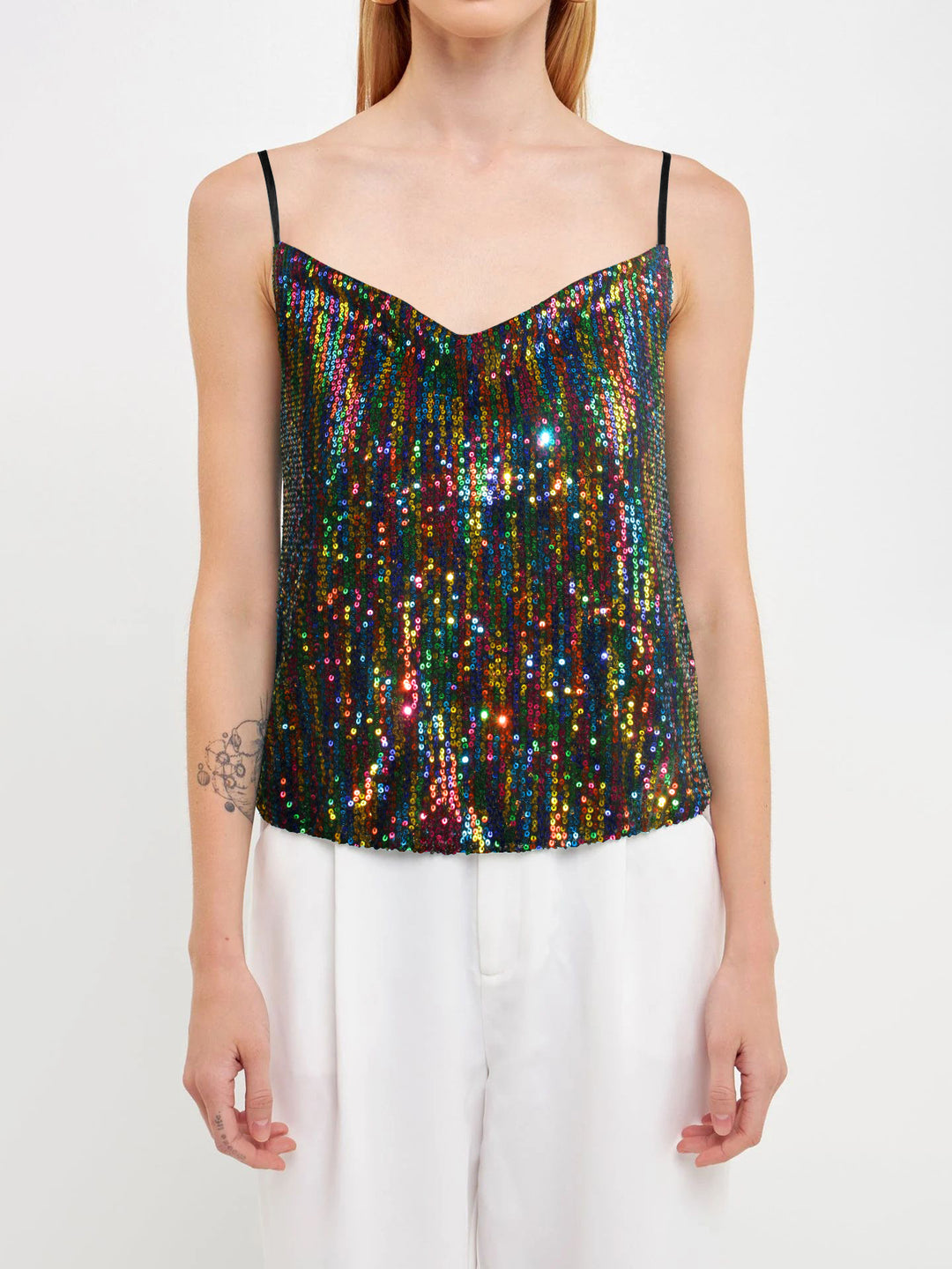 Damen Glitzerndes Spaghettiträgershirt mit V-Ausschnitt EB