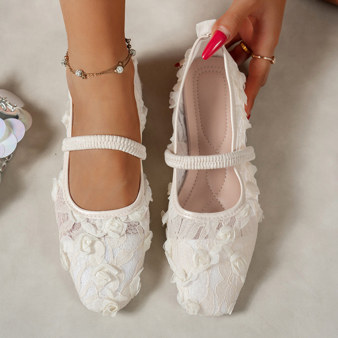 Damen eleganter Ballerina mit floralem Spitzenoberteil EB