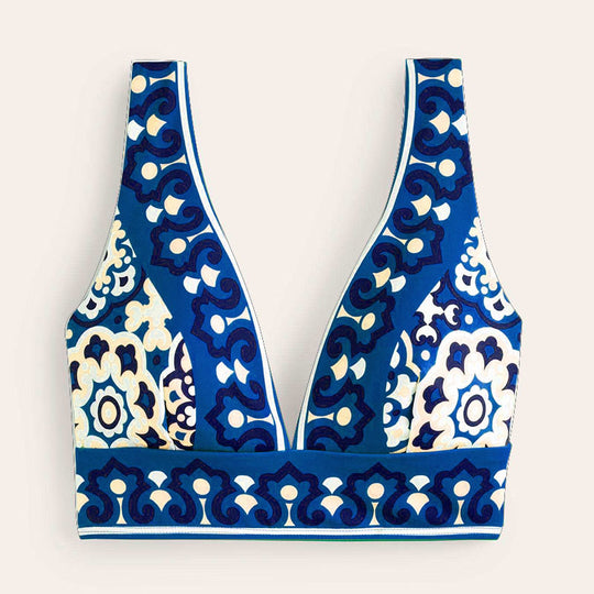 Damen Bikini-Oberteil mit tiefem V-Ausschnitt und floralem Muster EB