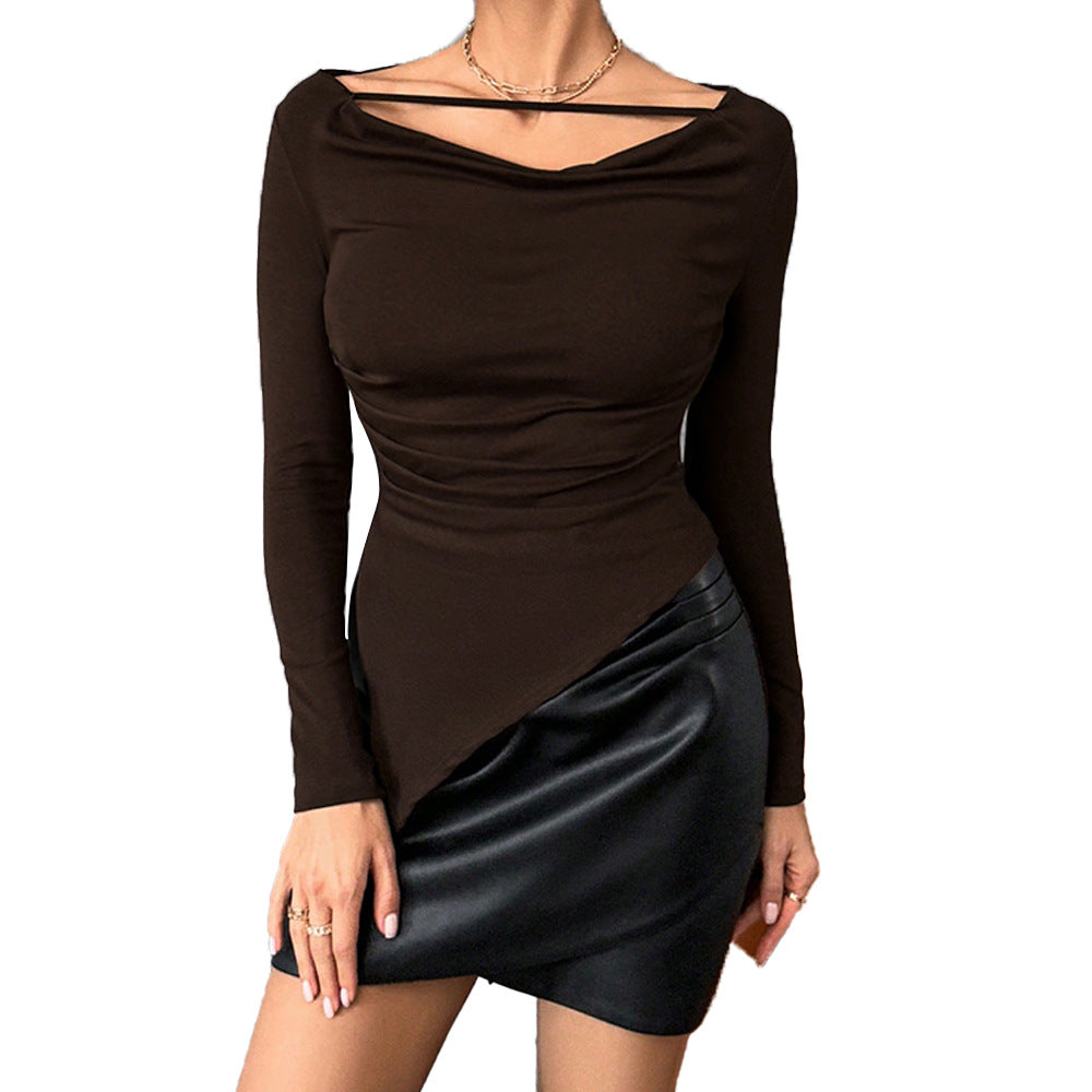 Damen asymmetrisches Langarm-Top mit Wasserfallausschnitt und feinem Schulterband Eichborn Berlin