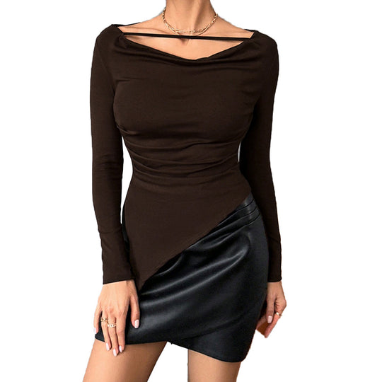 Damen asymmetrisches Langarm-Top mit Wasserfallausschnitt und feinem Schulterband Eichborn Berlin