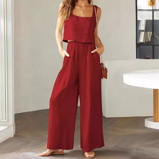 Damen Luftiger Jumpsuit mit weitem Bein und verstellbarem Taillenbund EB