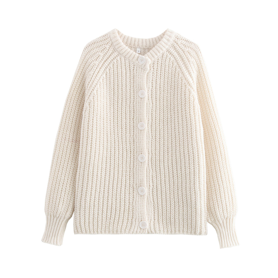 Damen nan grob gestrickte Raglan-Cardigan mit Ballonärmeln und durchgehender Knopfleiste EB