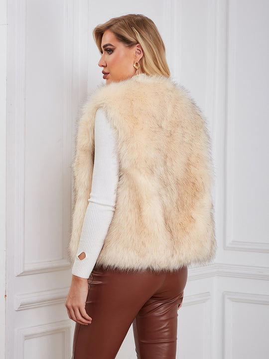 Damen Flauschige Kunstpelzweste mit eleganter Schnittführung und seitlichen Taschen EB